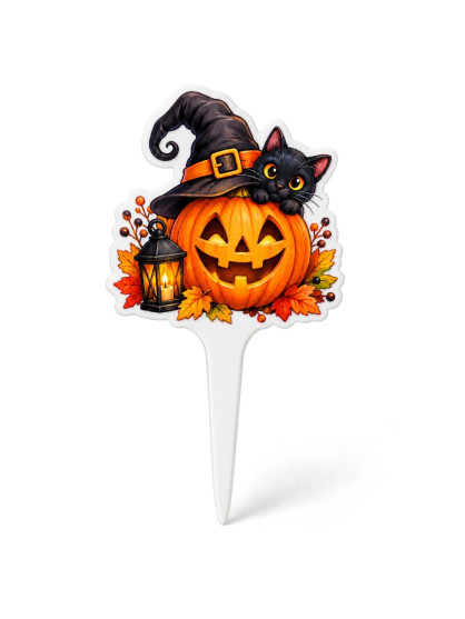 Zápich – Halloween - Dýně s černou kočkou 20cm