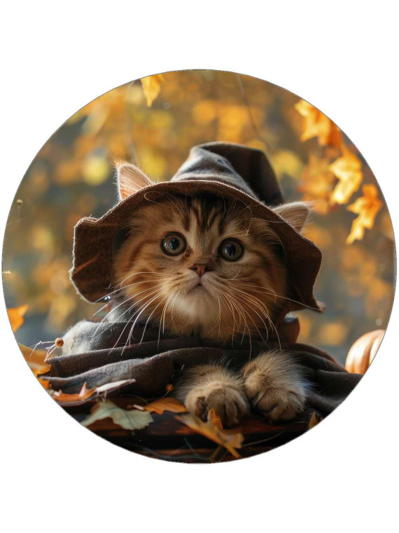 Obrázek na jedlém papíře - Kotě na Halloween - kruh