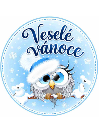 Obrázek na jedlém papíře - Veselé vánoce - sova - kruh