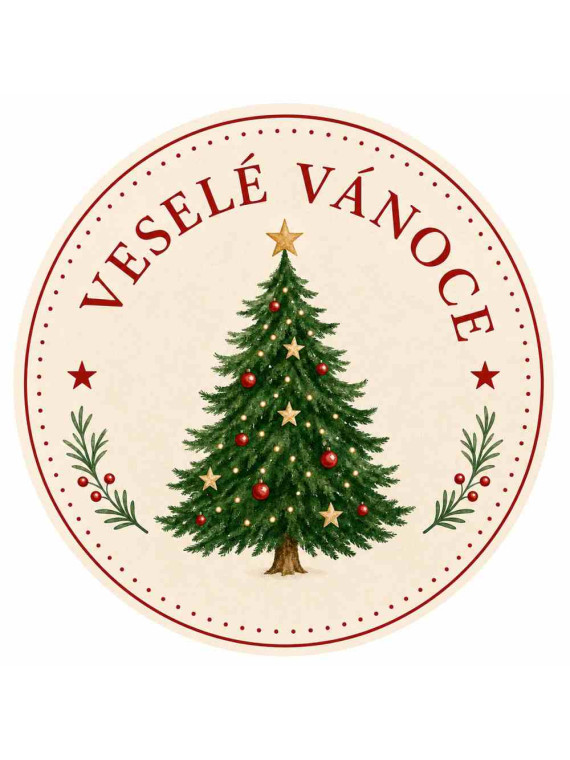 Obrázek na jedlém papíře - Veselé vánoce - stromek - kruh