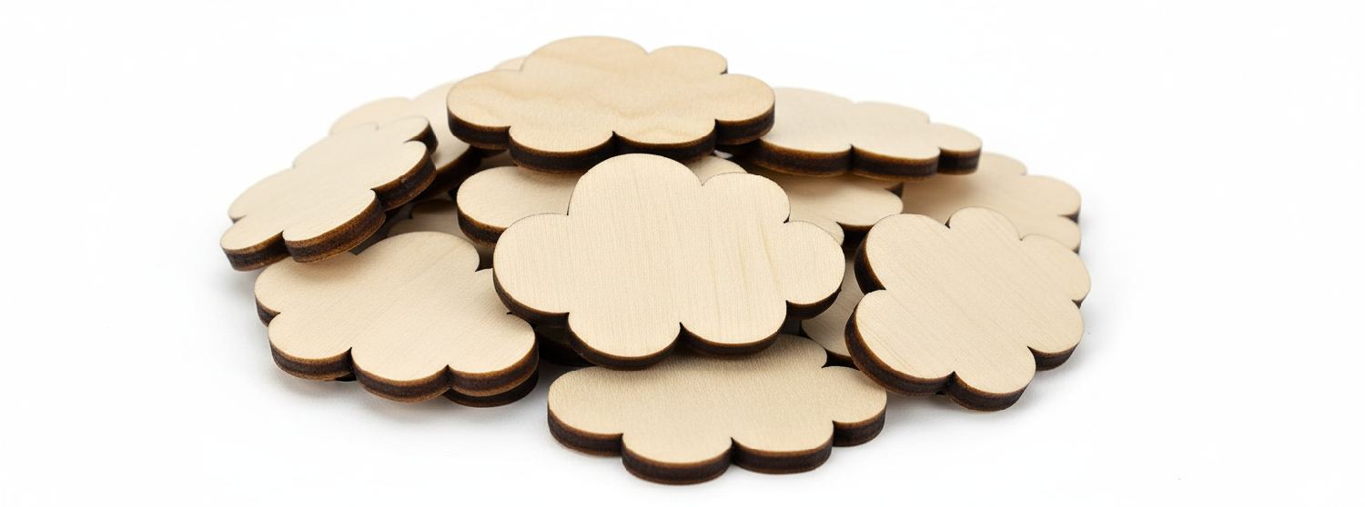 Dřevěné výřezy mraků na hromadě